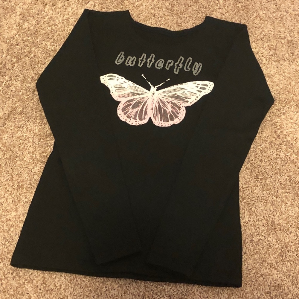 Butterfly Long Sleeves Shirt Black and Pink Cotton Blend